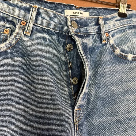 GRLFRND Helena High Rise Straight Leg Two Tone Distressed Jeans Size 28 Blue - Picture 6 of 10